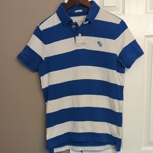 Y2K Abercrombie & Fitch Men's Blue and White Striped Polo